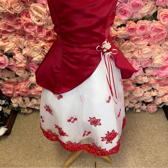 Little Girls Tea Length Red Dress - Picture 3 of 8